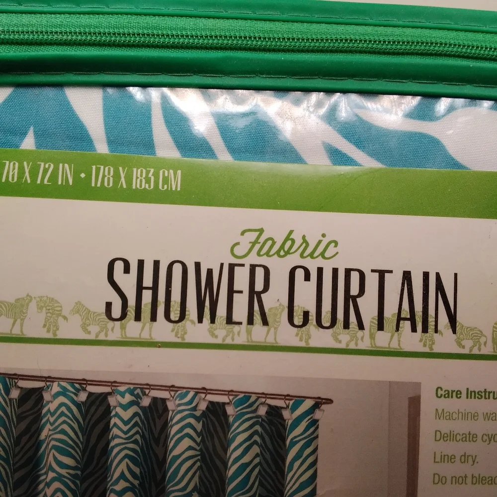 Duck River Textile Zeek SHOWER CURTAIN Fabric Zebra Stripe Turq Animal Print NIP